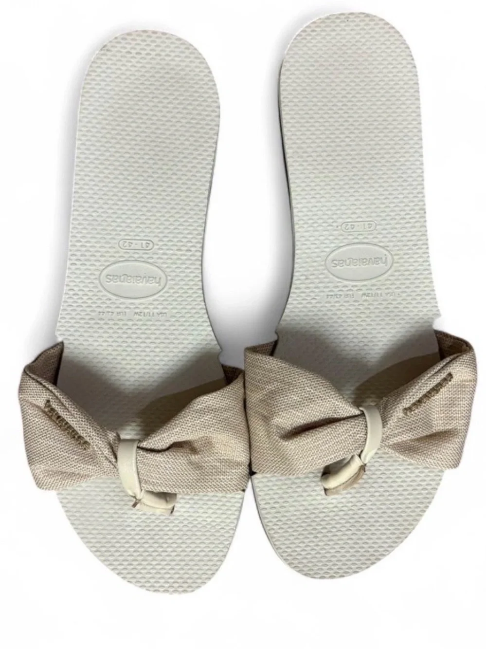 Original HAVAIANAS Womens You St Tropez Shine Bow Flip Flops Beige 11 12 W